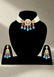 White blue Meenakari kundan Pearl Necklace set