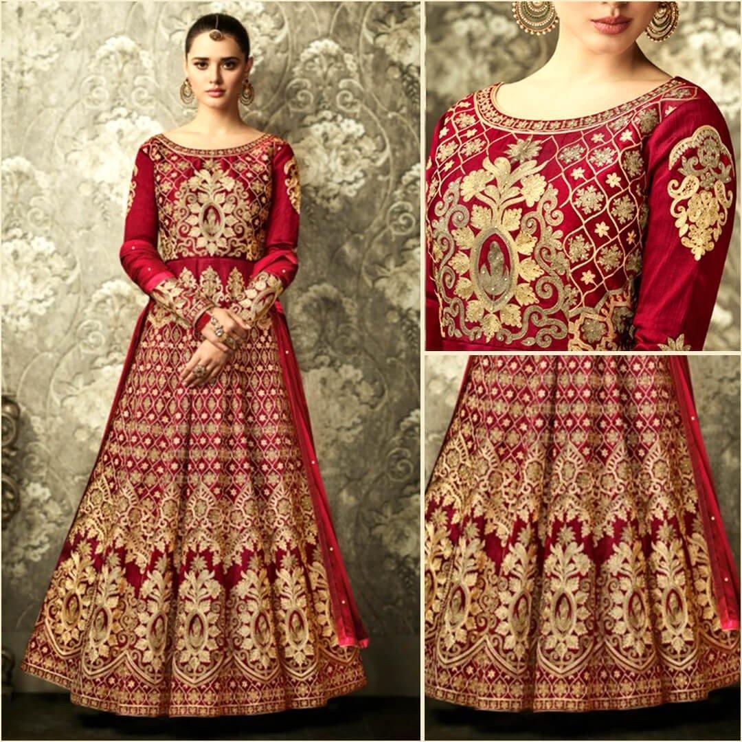 Women Boutique Collection Handwork Roman Silk Semi Stitched Suit with Bottom and Dupatta main image 1