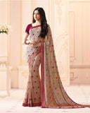 Beige Colored Casual Wear Printed Georgette Saree - Designer mart