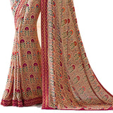 Beige Colored Casual Wear Printed Georgette Saree - Designer mart