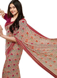 Beige Colored Casual Wear Printed Georgette Saree - Designer mart