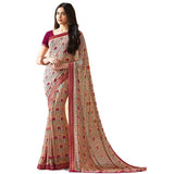 Beige Colored Casual Wear Printed Georgette Saree - Designer mart
