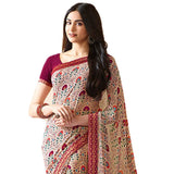 Beige Colored Casual Wear Printed Georgette Saree - Designer mart