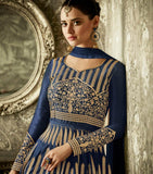 Blue Bangalori Silk Semi Stitch Suit - Designer mart