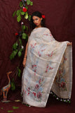 Cream Floral Digital Printed Linen Women Dupatta - Designer mart