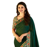 Dazzling Dark Green Colored Designer Georgette Saree - Designer mart