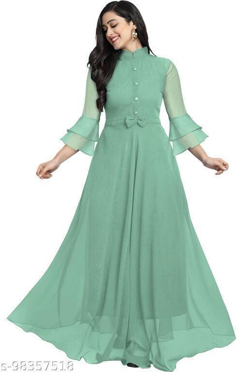 Designer Mart Green Rayon Maxi Gown Dress Designer Mart Green Rayon Maxi Gown Dress