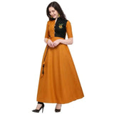 Designer Mart Mustard Ruby Cotton Gown Dress - Designer mart