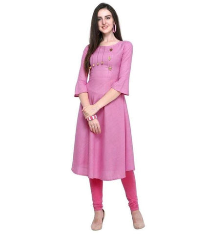 Designer Mart Pink Ruby Cotton Gown Kurti - Designer mart