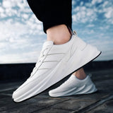 Elegant White Synthetic Leather Solid Sports Shoes For Men - Designer mart