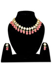 Gold Plated Pink Kundan Necklace Set - Designer mart
