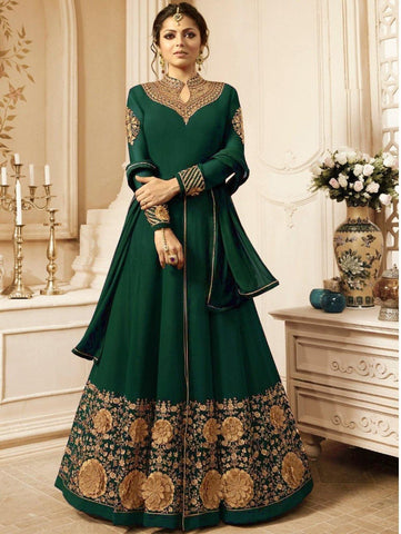 Green Colored Semi Stitched Georgette Suit - Designer mart