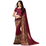 Maroon Colored Casual Wear Printed Georgette Saree - Designer mart