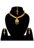 Matte Gold Earring, Maang tikka & Necklace set - Designer mart