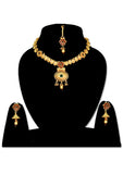 Matte Gold Earring, Maang tikka & Necklace set - Designer mart