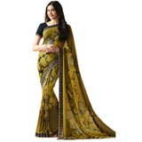 Mehendi Green Colored Casual Wear Printed Georgette Saree - Designer mart