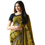 Mehendi Green Colored Casual Wear Printed Georgette Saree - Designer mart