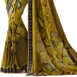 Mehendi Green Colored Casual Wear Printed Georgette Saree - Designer mart