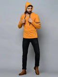 Men's Yellow Cotton Self Pattern Hooded Tees - Designer mart