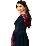 Mesmerising Navy Blue-Purple Designer Printed Georgette Saree - Designer mart