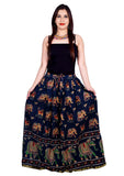 Navy Blue Ethnic Print Maxi Skirt - Designer mart