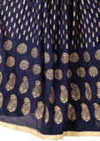 Navy Blue Ethnic Print Maxi Skirt - Designer mart