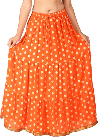 Orange Ethnic Print Maxi Skirt - Designer mart