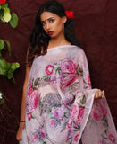 Pink Digital Floral Printed Linen Women Dupatta - Designer mart