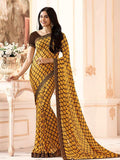 Pleasant Yellow Colored Casual Wear Printed Georgette Saree - Designer mart