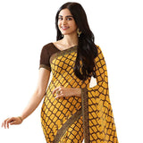 Pleasant Yellow Colored Casual Wear Printed Georgette Saree - Designer mart