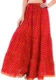 Red Ethnic Print Maxi Skirt - Designer mart