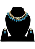 Sky Blue Kundan Necklace Set - Designer mart