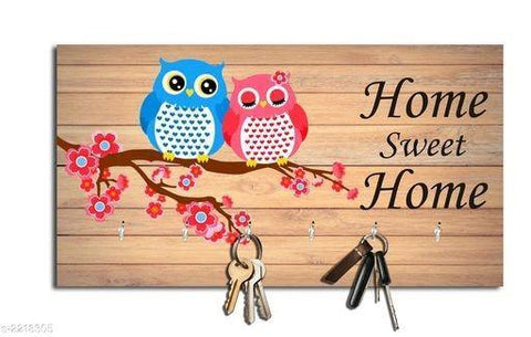 Two owl Home Wooden Key Holder (23.4cm X 12.8cm X 3cm) - Designer mart