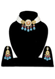 White blue Meenakari kundan Pearl Necklace set - Designer mart