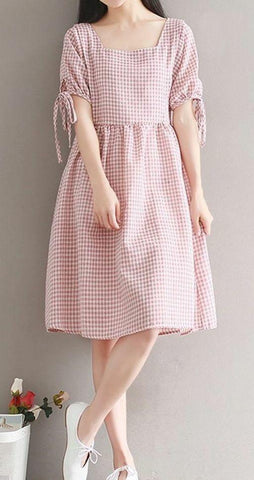 Women Casual White & Pink Checked Dress - Designer mart