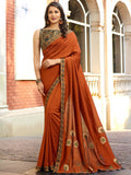 Women's Brown Vichitra Silk Saree - Designer mart