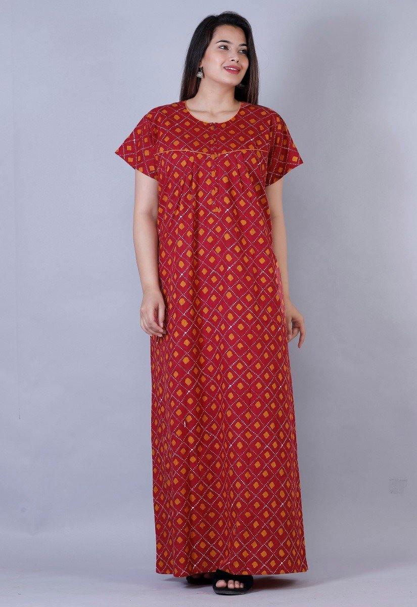 Women's Premium Cotton Diagonal Printed Night Gown