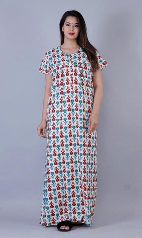 Women's Premium Cotton Symmetric Printed Night Gown - Designer mart