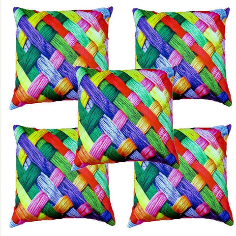 3D Printed Cushions Cover (Pack of 5, 16 * 16 Inch, Multicolor) - Designer mart
