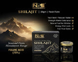 NAS Shilajit packaging with mountain background