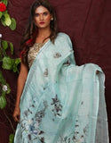 Aqua Floral Digital Printed Linen Women Dupatta - Designer mart