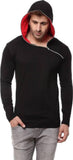 Black Cotton Hood Chain Full Sleeves T-Shirt - Designer mart