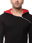 Black Cotton Hood Chain Full Sleeves T-Shirt - Designer mart