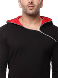 Black Cotton Hood Chain Full Sleeves T-Shirt - Designer mart