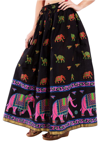 Black Ethnic Multi Color Print Maxi Skirt - Designer mart