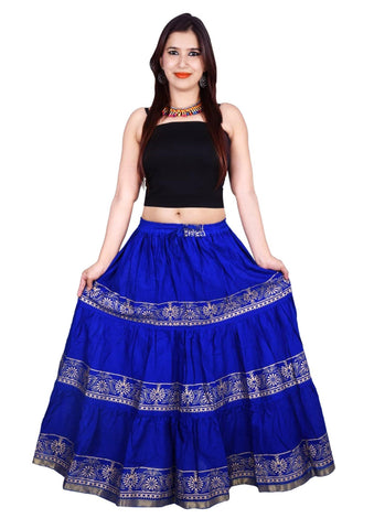 Blue Ethnic Golden Print Maxi Skirt - Designer mart