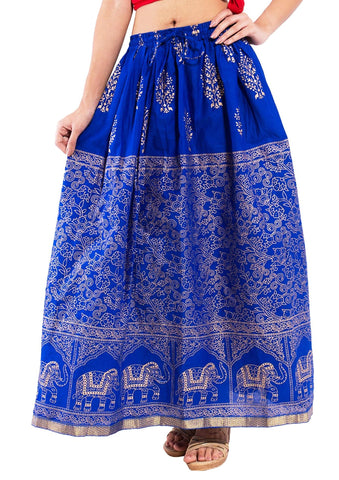 Blue Ethnic Rajasthani Print Maxi Skirt - Designer mart