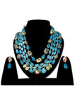 Blue golden bead Necklace set - Designer mart