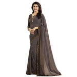 Brown Check Printed Georgette Saree - Designer mart