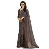 Brown Check Printed Georgette Saree - Designer mart